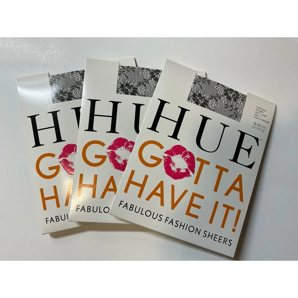 NIP 3 Pairs HUE Gotta Have It! Control Top Tights Floral Net Chrome Gray Size 2
